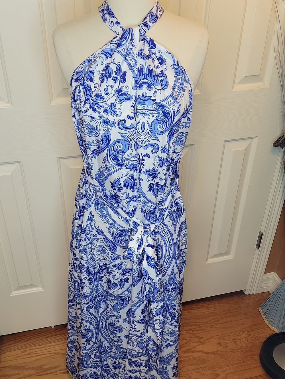 Blue & White Halter Maxi Dress